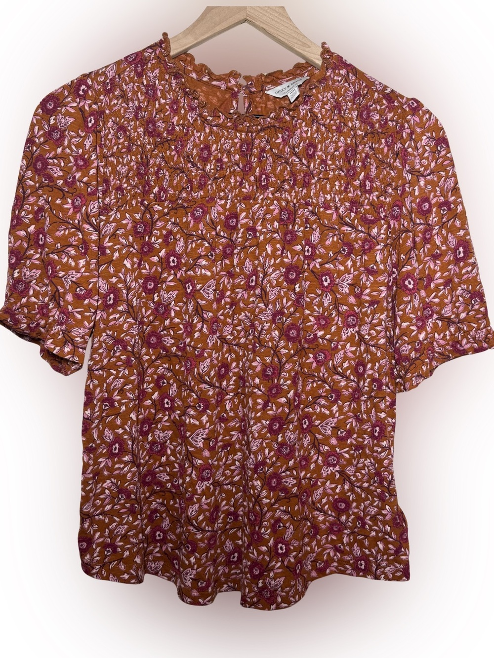Lucky Brand MEDIUM Balloon Sleeve Floral Peasant Top Boho Cotton Festival Fall